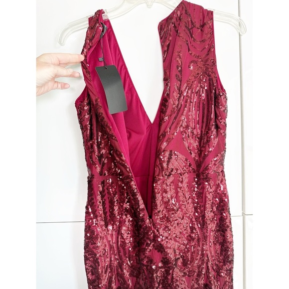 Miss Ord Red Sequin Formal Gown Size XL Full Length Front Slit Prom Wedding NWT - Picture 8 of 11